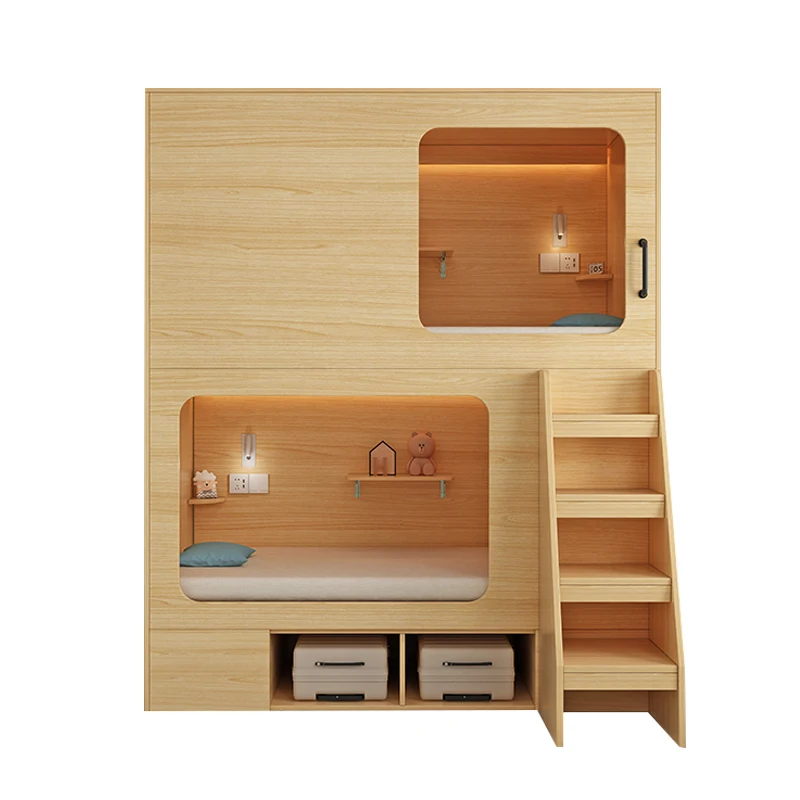 E-sports hotel space capsule upper and lower beds Adult dormitory Youth Hostel B & B apartment Solid wood bunk beds Customized