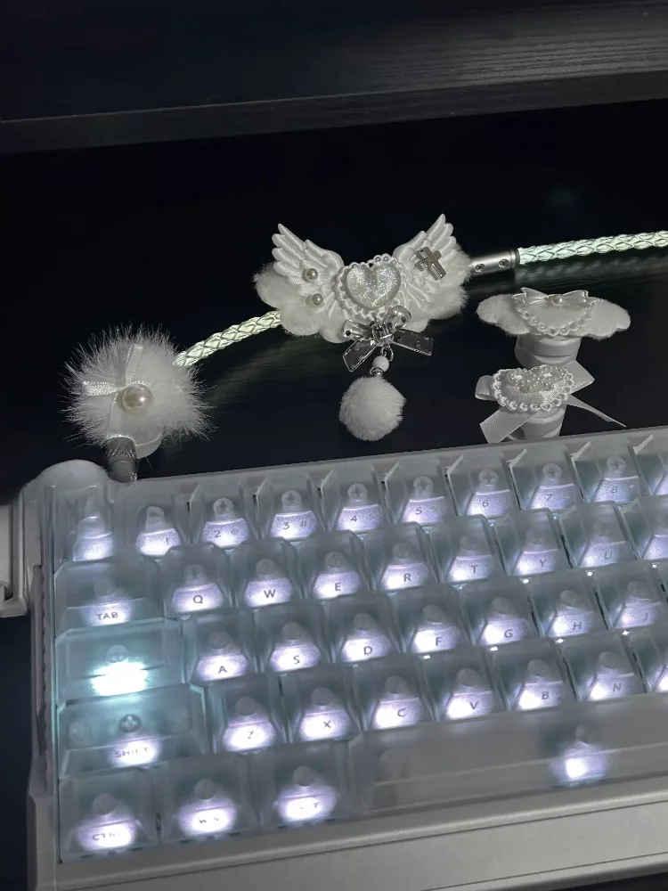 Custom 8k Keyboard Cable Single Crystal Copper 8-strand Braided White Light Data Cable Type-c Original Decoration White Series