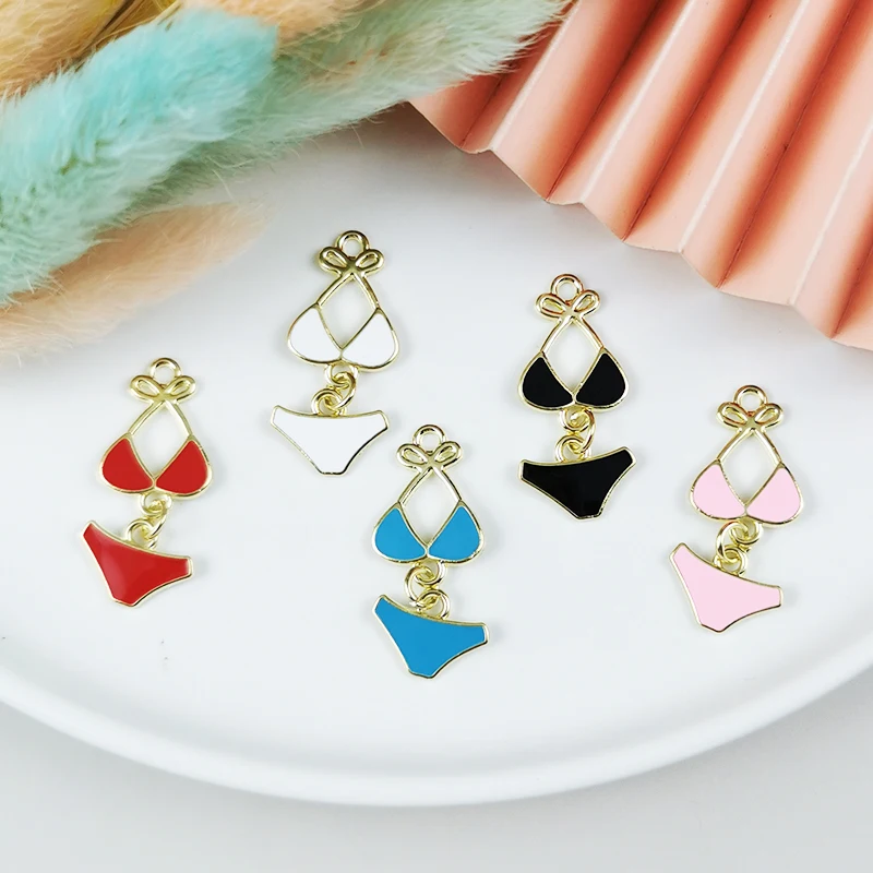 ApeUr 10pcs Sexy Bathing Suit Enamel Metal Charm For Jewelry Making Eearring Bracelet Swimwear Pendant