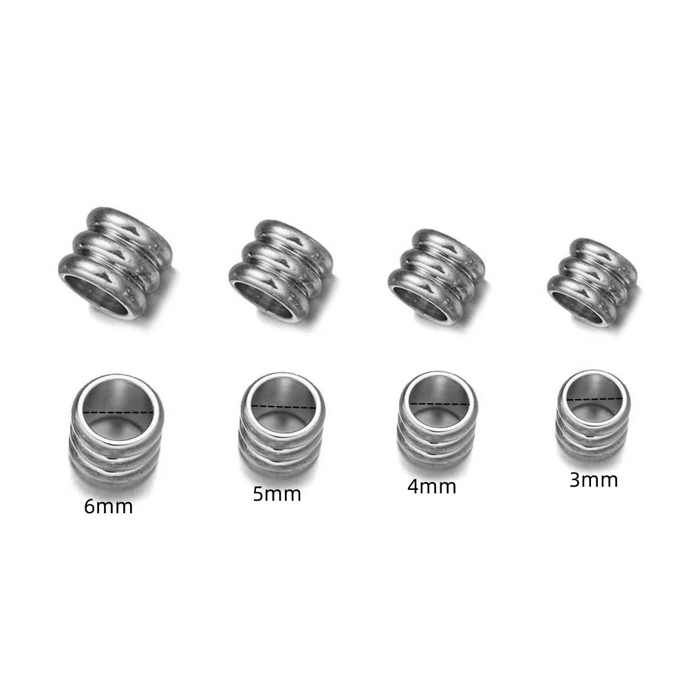 20pcs Stainless Steel Large Hole Spacer Beads Grooved Column Tube for DIY European Bracelet Necklace Jewelry Making Accessories