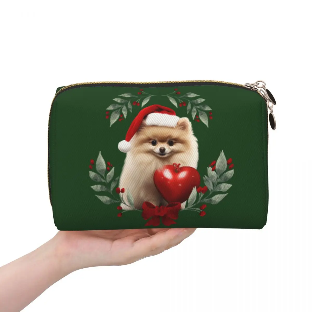 

Красная рождественская собака померанского шпица, женская косметичка, дорожный органайзер для макияжа, сумка для хранения туалетных принадлежностей, Dopp Kit Case