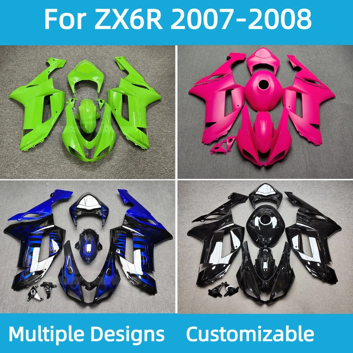 

Комплект обтекателей для мотоциклов ZX6R 2007 2008, послепродажные обтекатели для литья под давлением мотоцикла в сборе для Kawasaki ZX 6R 07 08