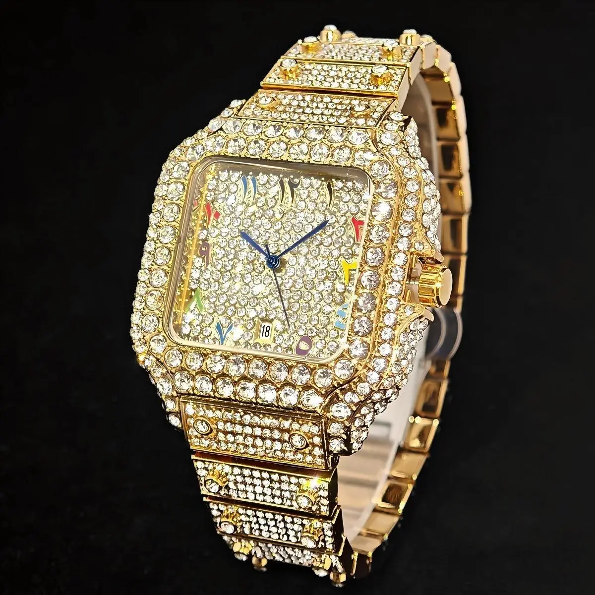 

Новые роскошные часы UNIGUET с бриллиантами для мужчин, модные, квадратные, с цветными цифрами, в стиле хип-хоп, блестящие украшения, часы для мужчин, в подарок.