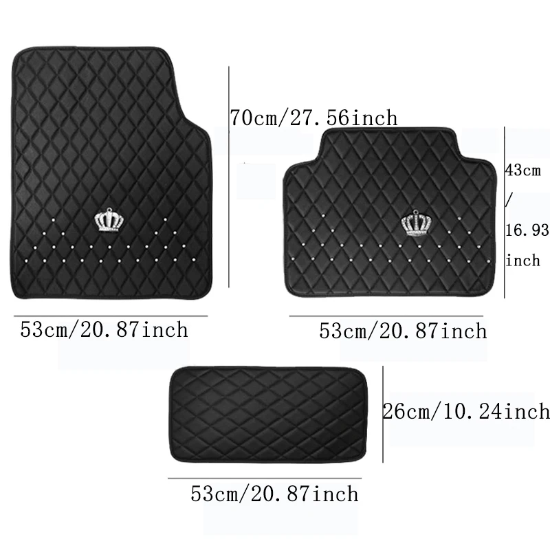 Pu Leather Floor Mats for Car SUV & Truck - 5 Pack/Set (Front & Rear), Heavy Duty Protection,Crown Car Floor Cushion