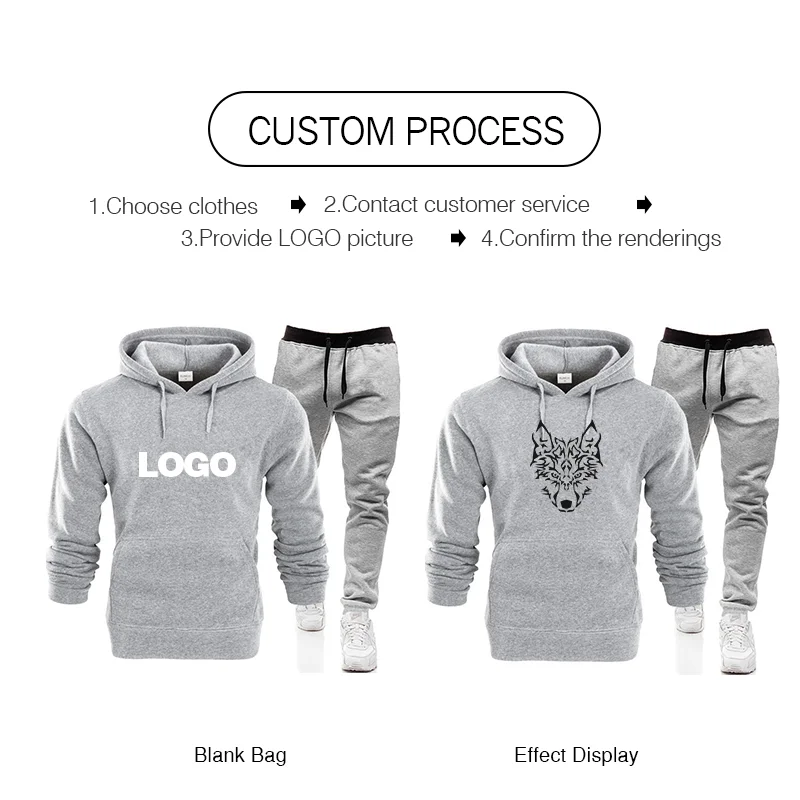 Men's Casual Hooded Top print photo Jogging Sports Suit Mountaineering Drawstring Sports Pants Two-piece Set Custom logo  DIY view 2