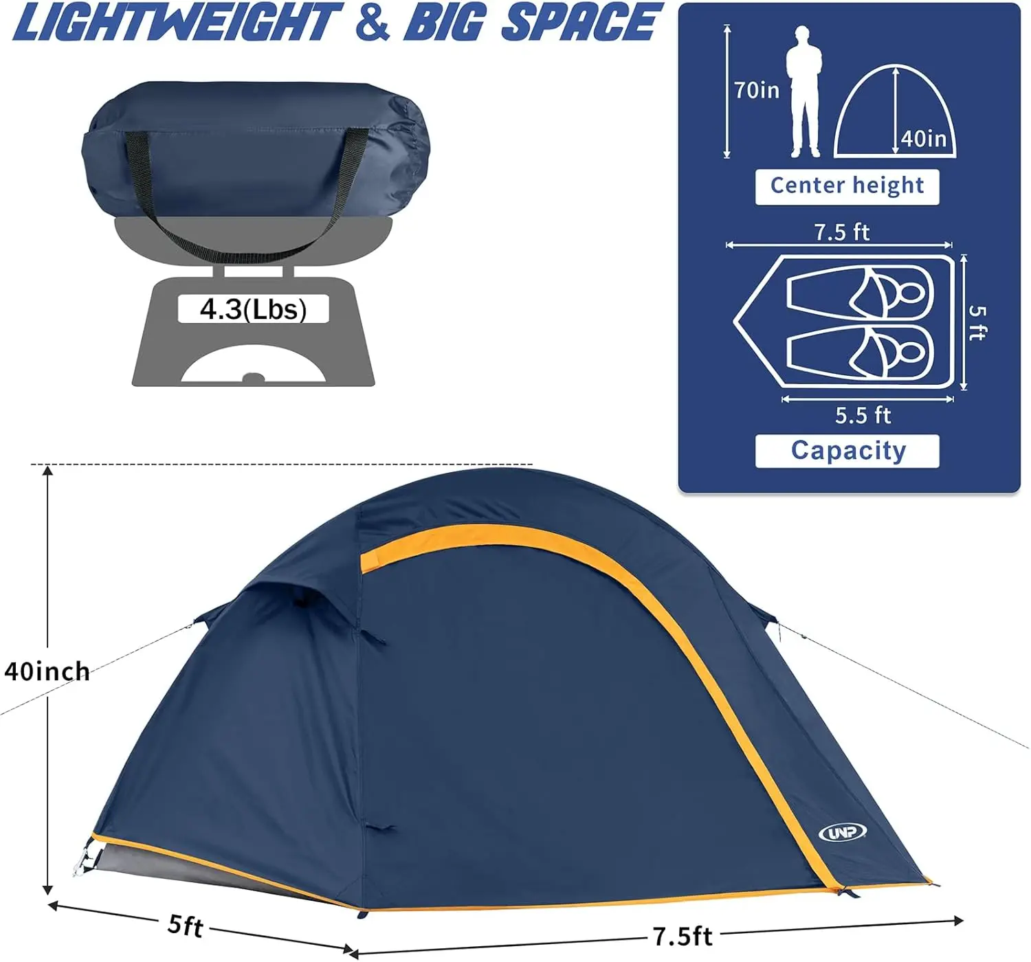 Tenda da campeggio per 4 persone, tenda antivento impermeabile con tende a cupola portatili Rainfly Easy Set up per il campeggio