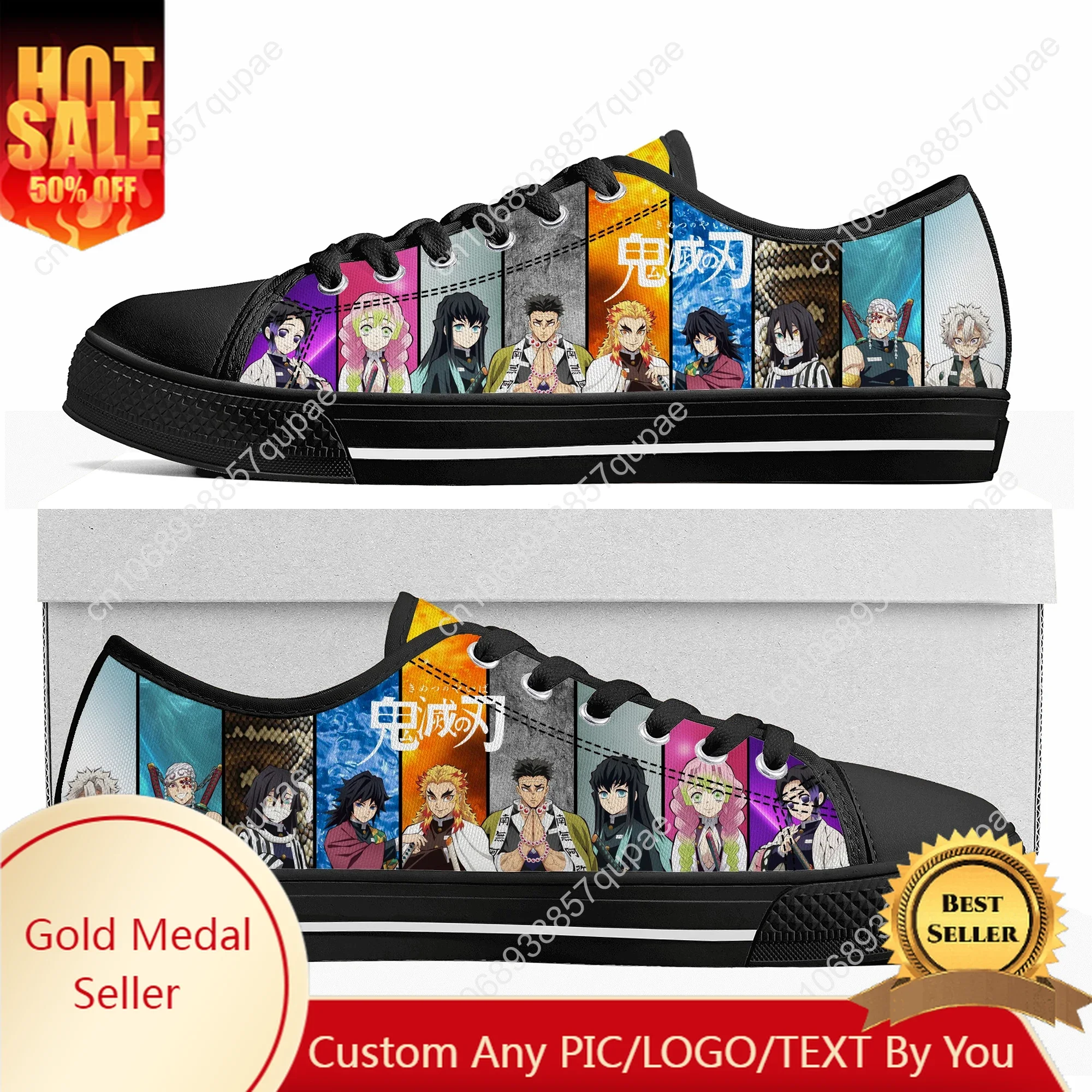 

Kamado Tanjirou Cartoon Anime Low Top Sneakers Mans Womens Teenager High Quality Shoes Casual Tailor-Made Canvas Sneaker Shoes