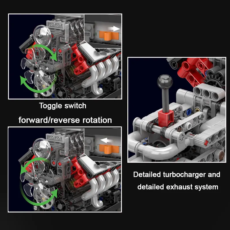 10225 고토크 차량 V8 엔진 기어박스 블록 모델 855PCS DIY 조립 키트 (성인용 STEM 교육용 퍼즐 선물)