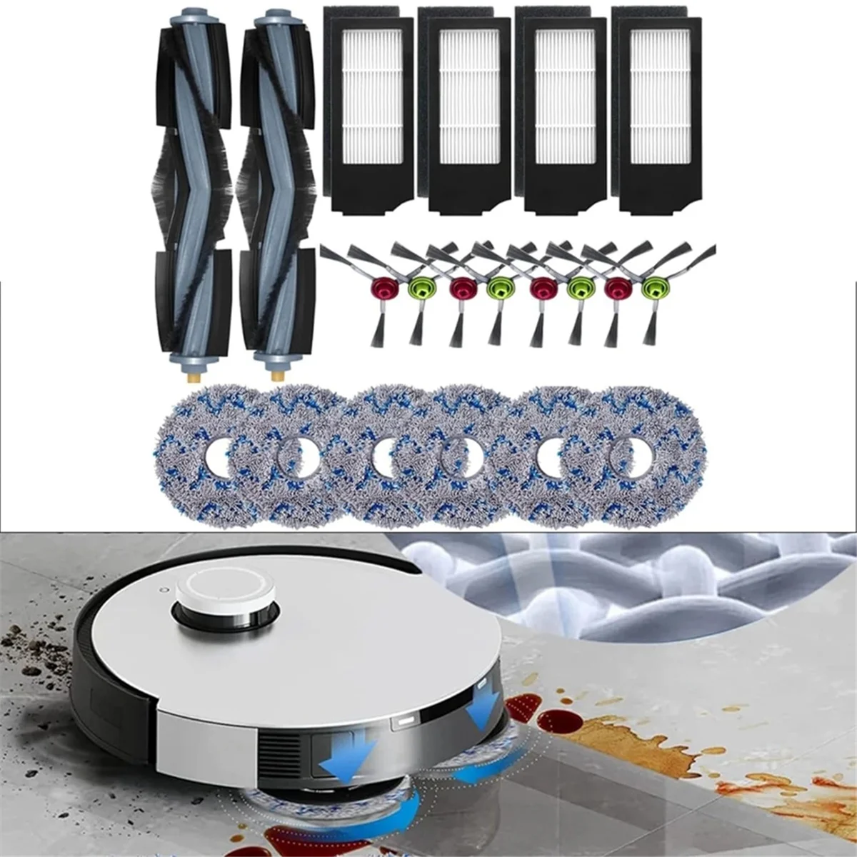 Almofadas de filtro de escova lateral principal se encaixam para ecovacs para deebot x1, omni t10 x1, kits de limpeza de substituição de vácuo turbo