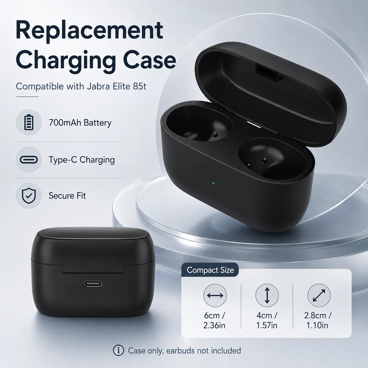 Charging Case For Jabra Elite 85t Type-C Charging 700mAh Battery Bluetooth-compatible Charger Only Charging Case Replacement