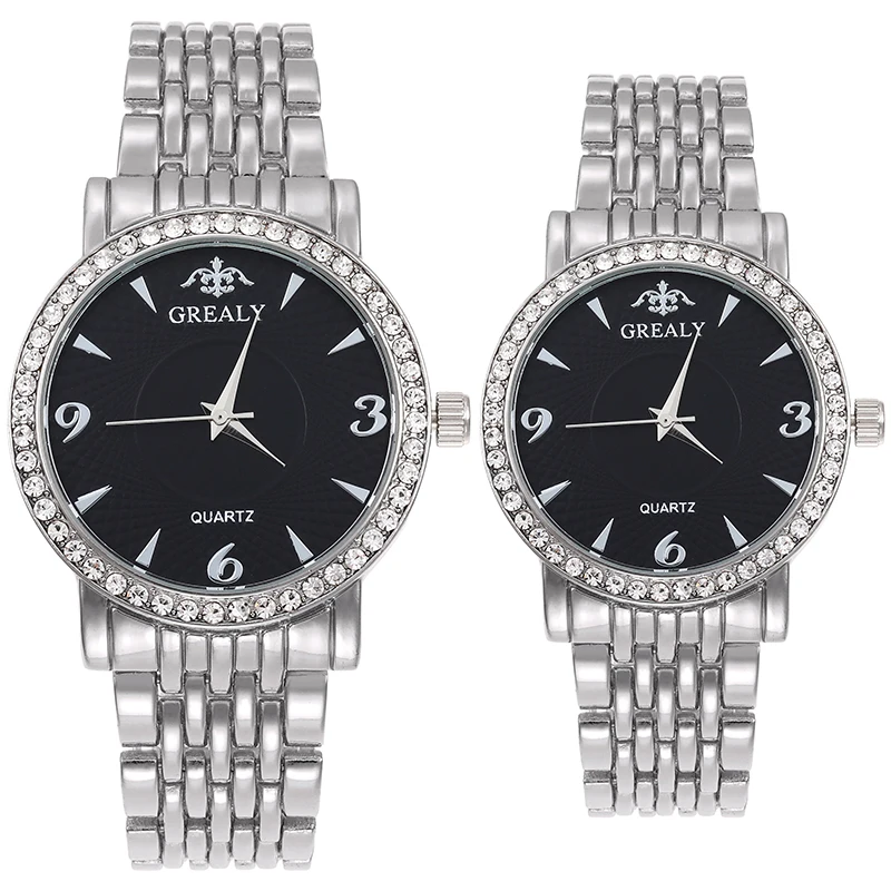 ساعة سوار بدلة نسائية كاجوال مرصعة بالألماس، ساعة رجالية بسوار فولاذي للأعمال، ساعة كوارتز عصرية للأزواج