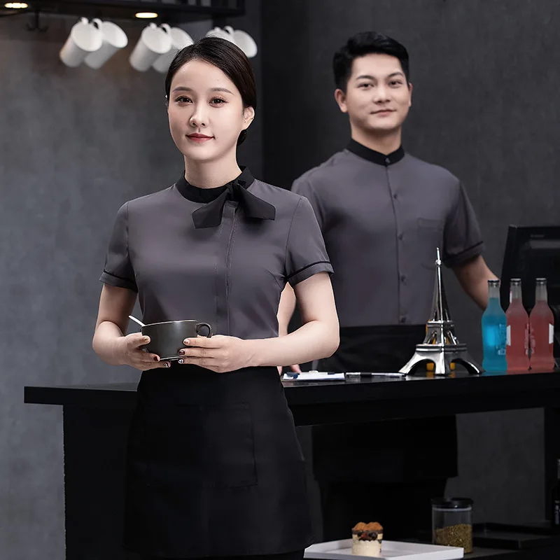 Summer New Hotel Waiter Workwear Short Sleeve Shirt Chinese Dining Restaurant Hot Pot Restaurant Staff Clothing