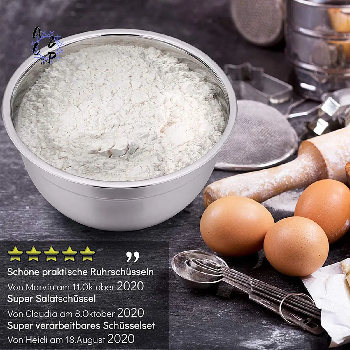 

A68P-5 Pcs Mixing Bowl,Stainless Steel Salad Bowl With Airtight Lid&Non-Slip Base,Serving Bowl For Kitchen Cooking Baking,Etc