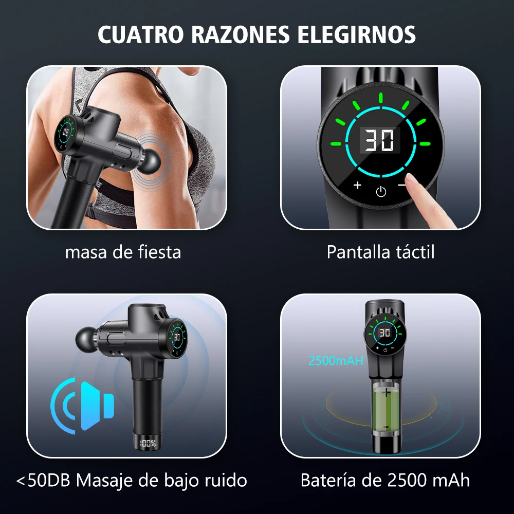 Pistola de masaje eléctrica S4 30, masajeador de grado profesional con vibración de alta frecuencia, pantalla LCD, relajación muscular, ejercicio