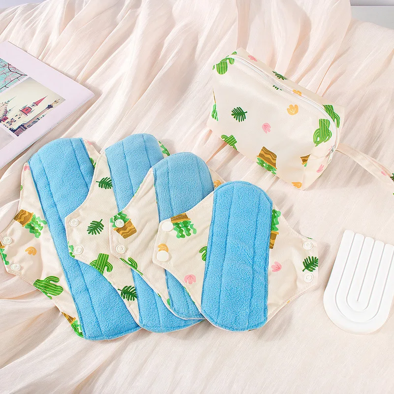 Blue Fleece Reusable Sanitary Pads Set Washable Incontinence Maternity Care Liners Menstrual Period Female Menstrual Pad
