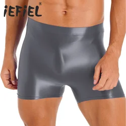 Mens Glossy Boxer Shorts Mid Waist Hot Pants Elastic Waistband Short Leggings Yoga Sportswear Beach Trunks Swimwear Sleepwear