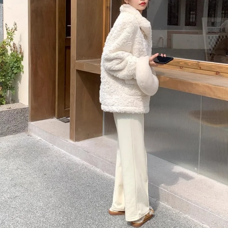 

Новая зимняя женская корейская свободная куртка из овечьего меха на пуговицах, модное кожаное пальто с имитацией кроличьего меха, большое пальто