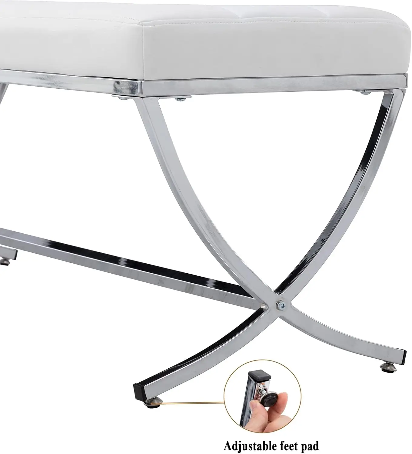 Taburete con reposapiés y botones, asiento de tocador con patas de Metal, 45,75 "W X 16,5" D x 19,25 "H, blanco