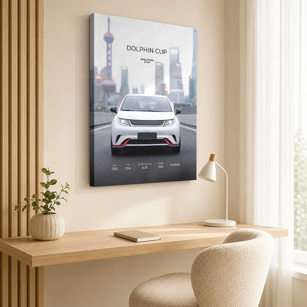 Chinese Dolphin Cup Car Framed Canvas Poster Customized Photo Detailed Roadside Illustration Wall Art For Racing Simulator Room