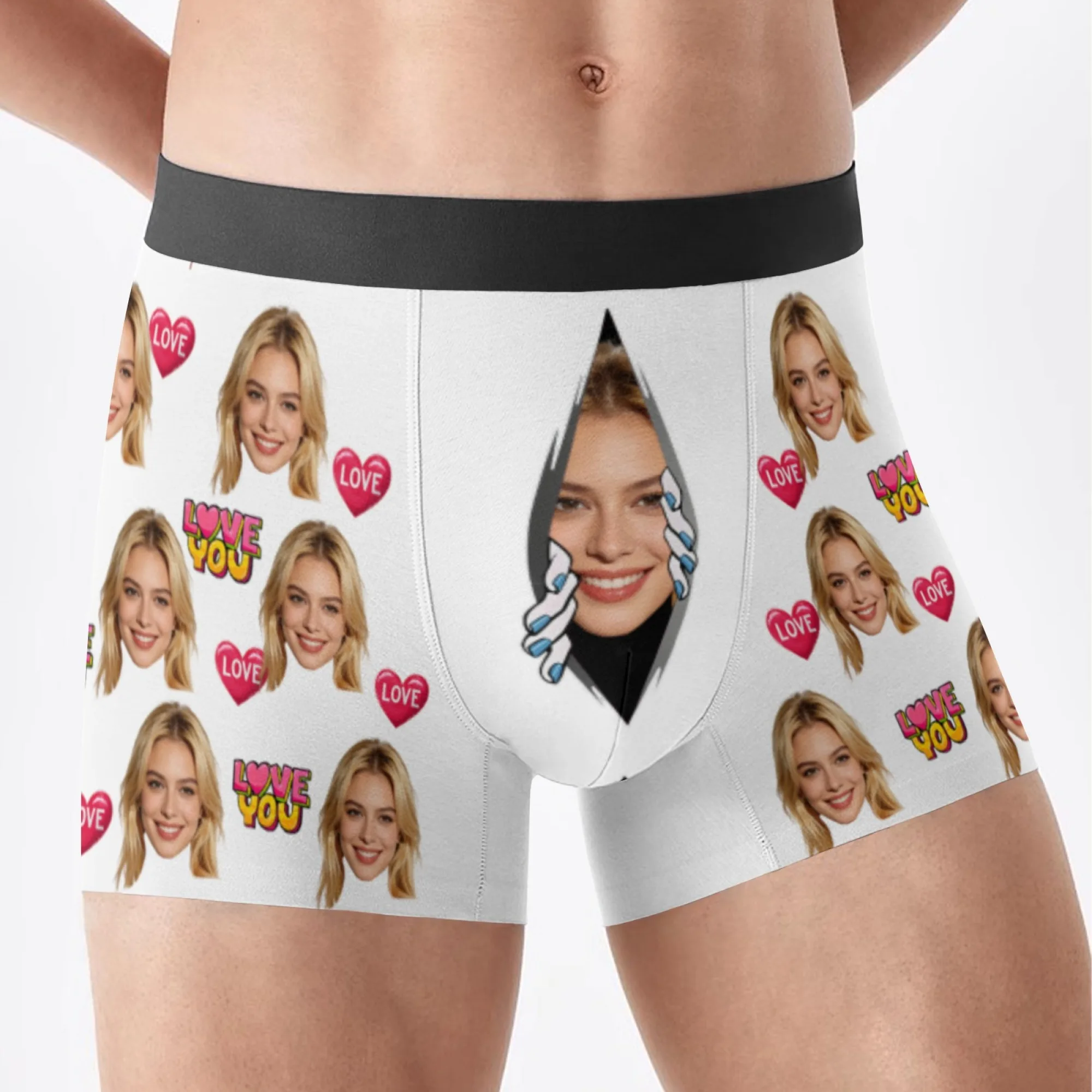 Personalized Face Photo Underwear Custom Heart Boxer Briefs Custom Men Valentine's Day Gift For Husband Anniversary