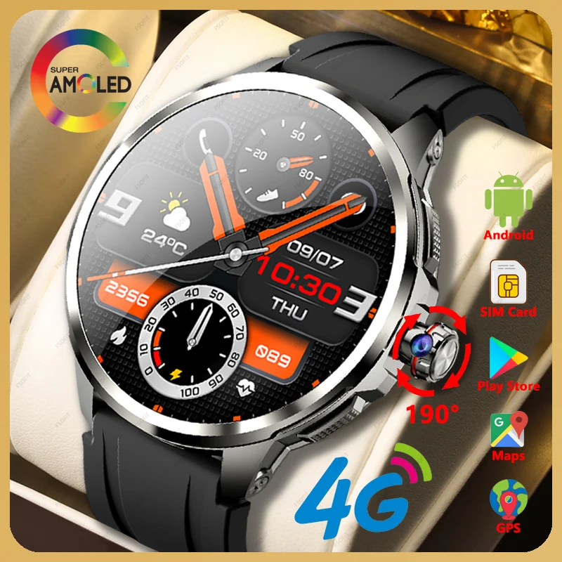 4G Android Smart Watch 1.95-inch AMOLED Smartwatch With SIM Card 190° Camera Support Maps Download APP Face Unlock GPS WIFI Call