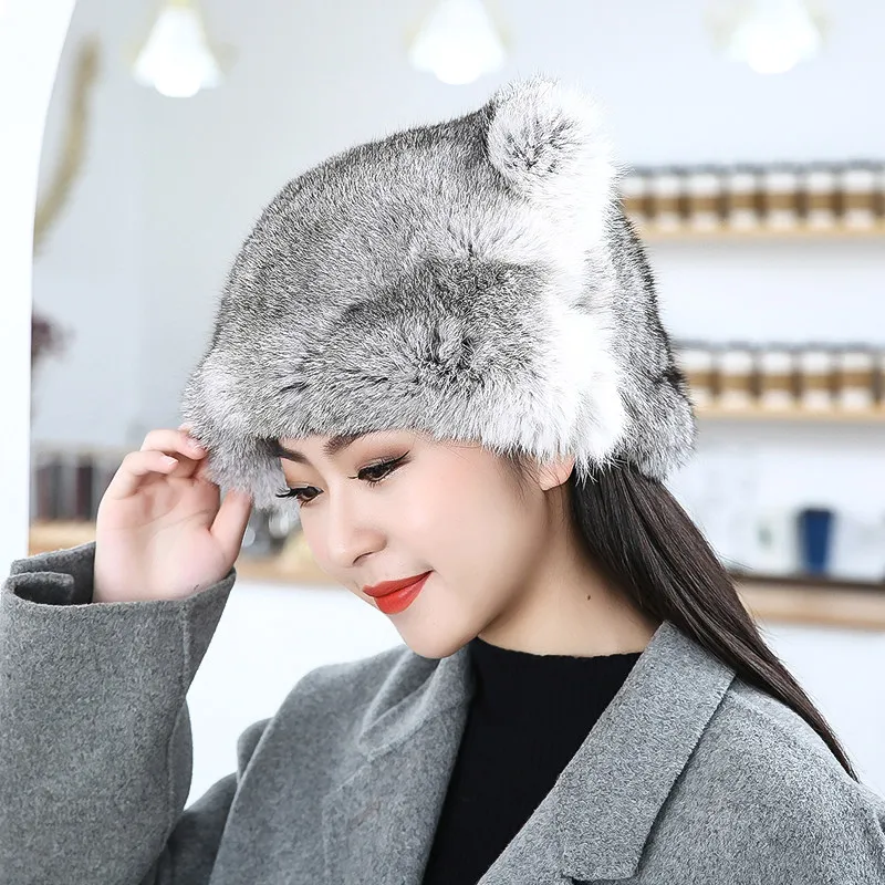 fashion Real Rex Rabbit Fur Bucket Hat For Women Soft Fluffy Cap To Protect Ears Warm Cozy For Outdoor Ski Skate Shopping Use