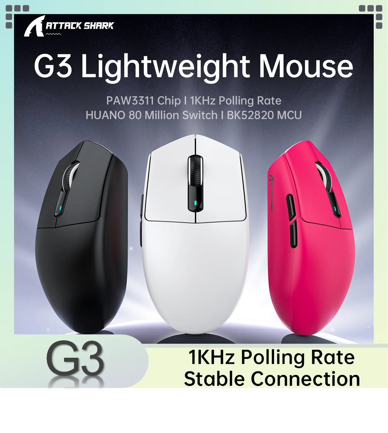 

G3 Mode Wireless Gaming Mouse- PAW3311 Sensor 25000DPI BT/2.4G/Type-C