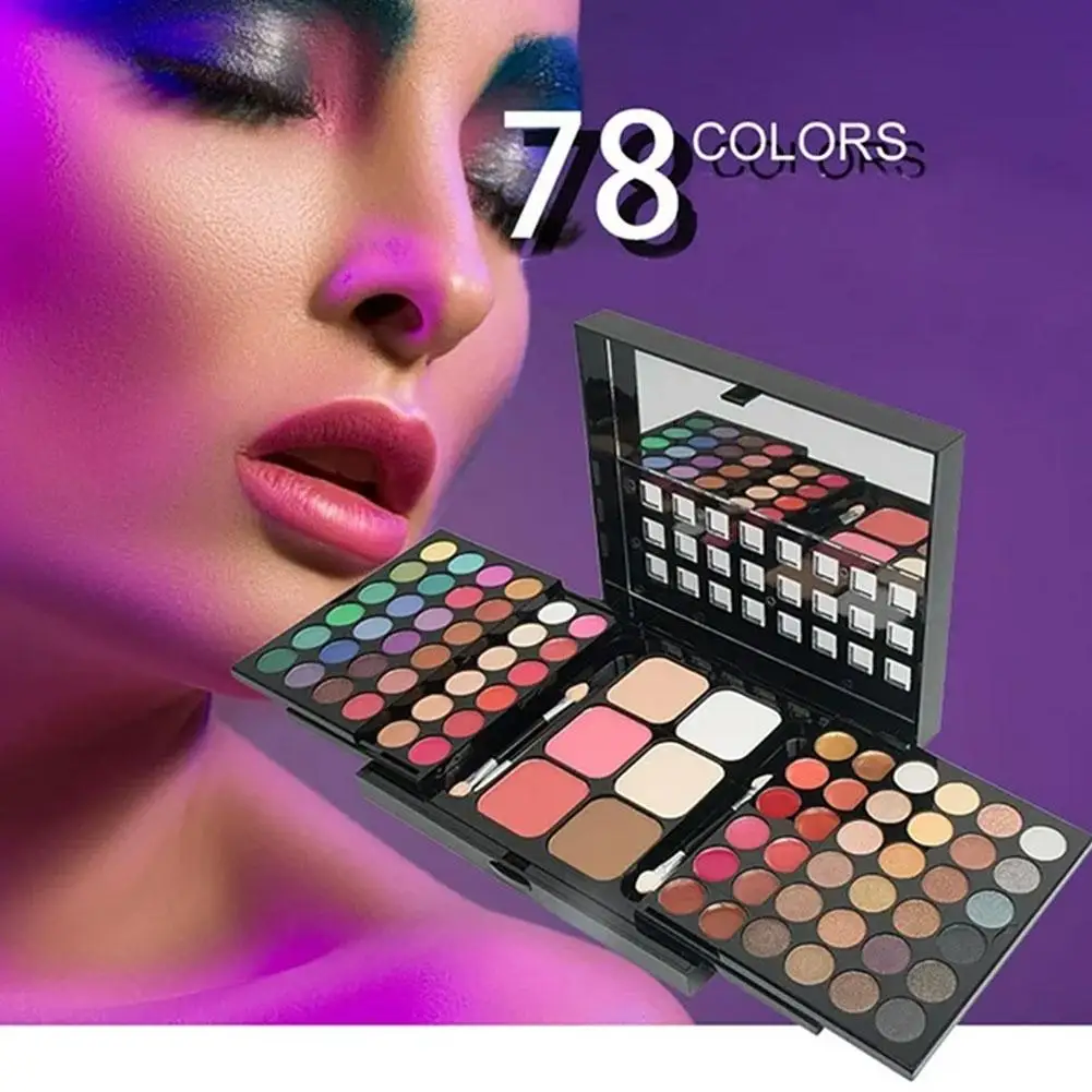 78 Colors Glitter Eyeshadow Palette Matte Waterproof Lasting Women Pressed Kit Fashion Long Cosmetics Powder Tools MakeUp O7F7