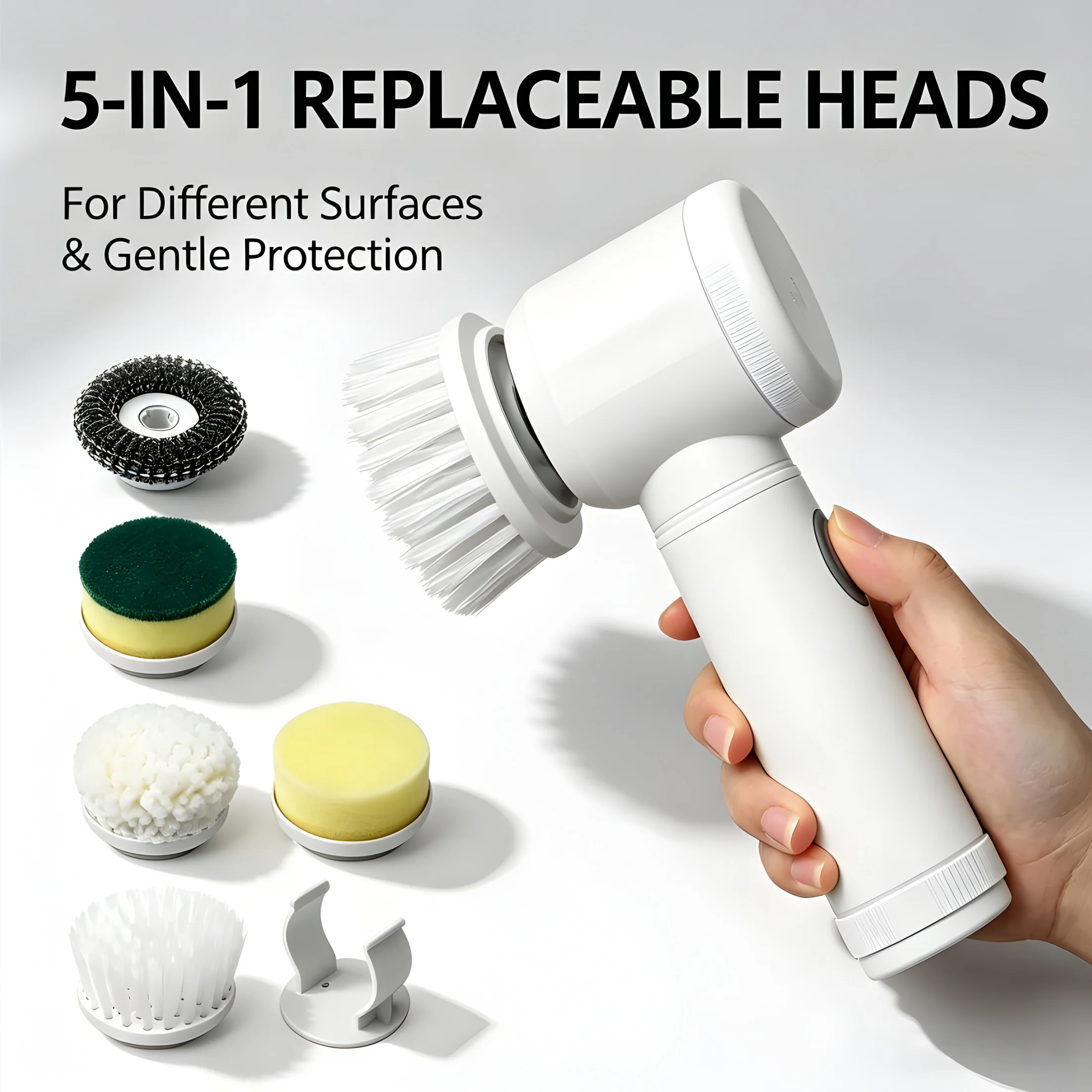 Electric Spin Scrubber Handheld Cleaner with 5 Replaceable Heads USB Rechargeable Power Scrubber Cleaning Brush with Hook