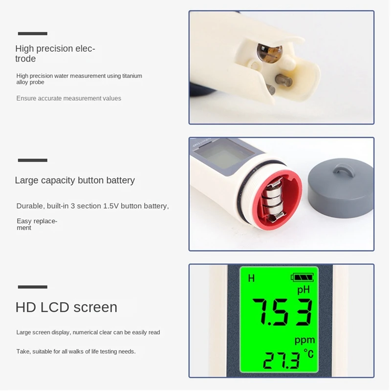 3 In 1 Water Quality Test Pen TDS/PH/TEMP PH Meter Multi-Parameter Belt Water Quality Analyzer