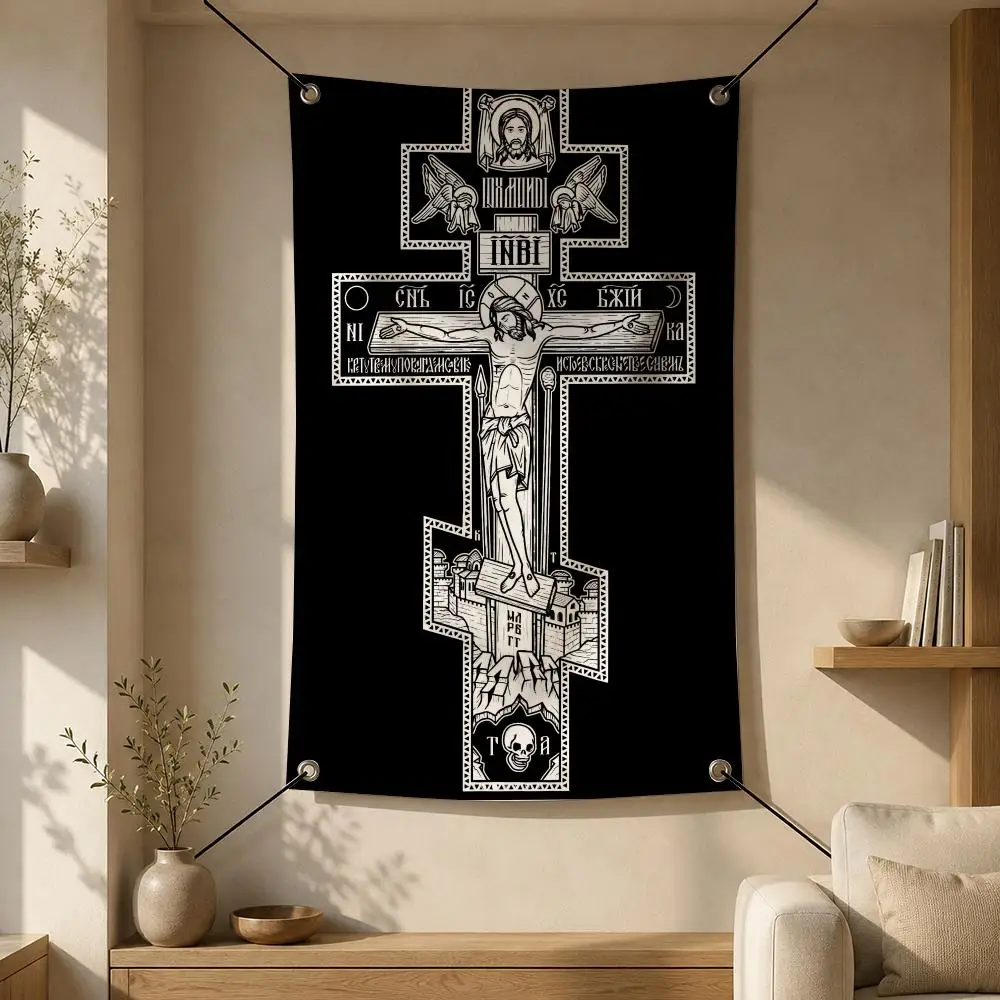 Religious Art O-Orthodox Cross Flags Flag Banner Wall Hanging for Bedroom Dorm Room Home Bar Party Indoor Outdoor Wall Decor