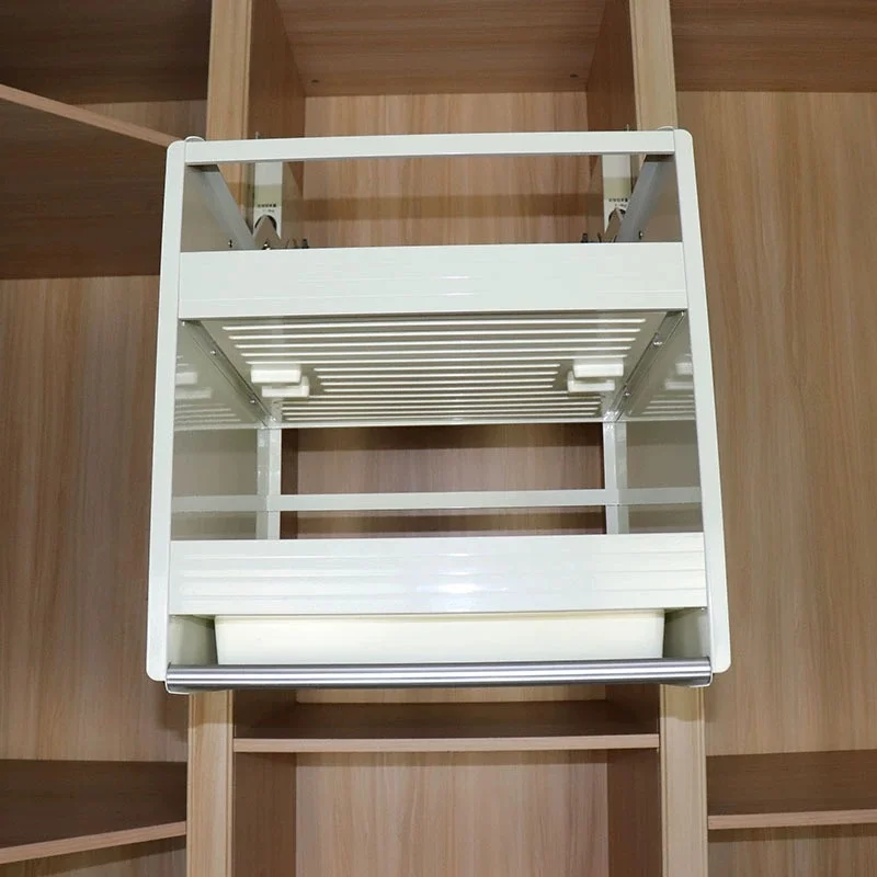 -oo Tall Cabinet Double-Layer Lift Basket Soft-Close Zinc Alloy and Plastic Pull-Down Shelf Organizer for Kitchen Cabinet