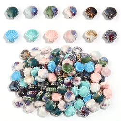 5pcs/lot Ceramic Small Shell Beads Halo Dyeing Floral Glaze Shells Beads Loose Spacer Beads For Jewelry Making Bracelet Earring