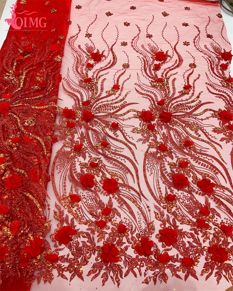 Latest African Lace Fabrics 2024 High Quality Luxury Glue Sequins Embroidery 3d Flower French Tulle Nigerian Wedding Material