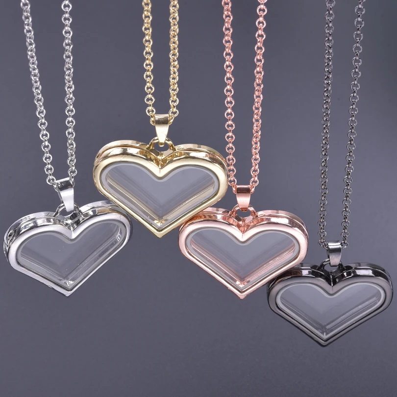 New 1PC Heart Living Memory Photo Relicario Locket Pendant Necklace Floating Chams Picture Necklaces For Jewelry Women Men Gift