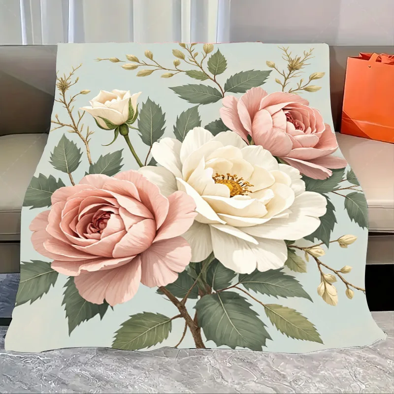 

1 шт. фланелевое одеяло элегантное мягкое уютное одеяло с цветочным принтом роз для домашнего декора