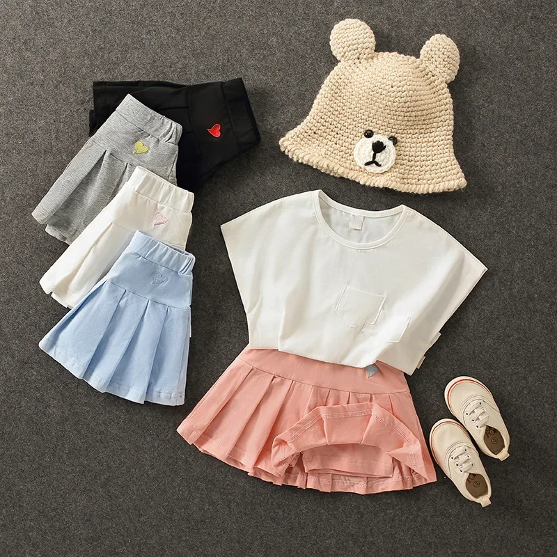 Girls’ New All-Match Pleated Culottes Medium And Small Children’S Summer Skirt With Inner Safety Pants Student Uniform Skirts 3 Girls' New All-Match Pleated Culottes Medium And Small Children'S Summer Skirt With Inner Safety Pants Student Uniform Skirts 3