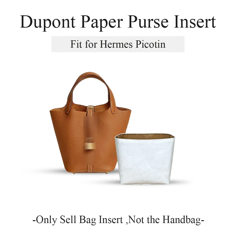 Dupont Paper Purse Organizer Insert Fit for Hermes Picotin, Bucket Bag Zipper Inside Purse Storage Bag In Bag Inner Liners Bag