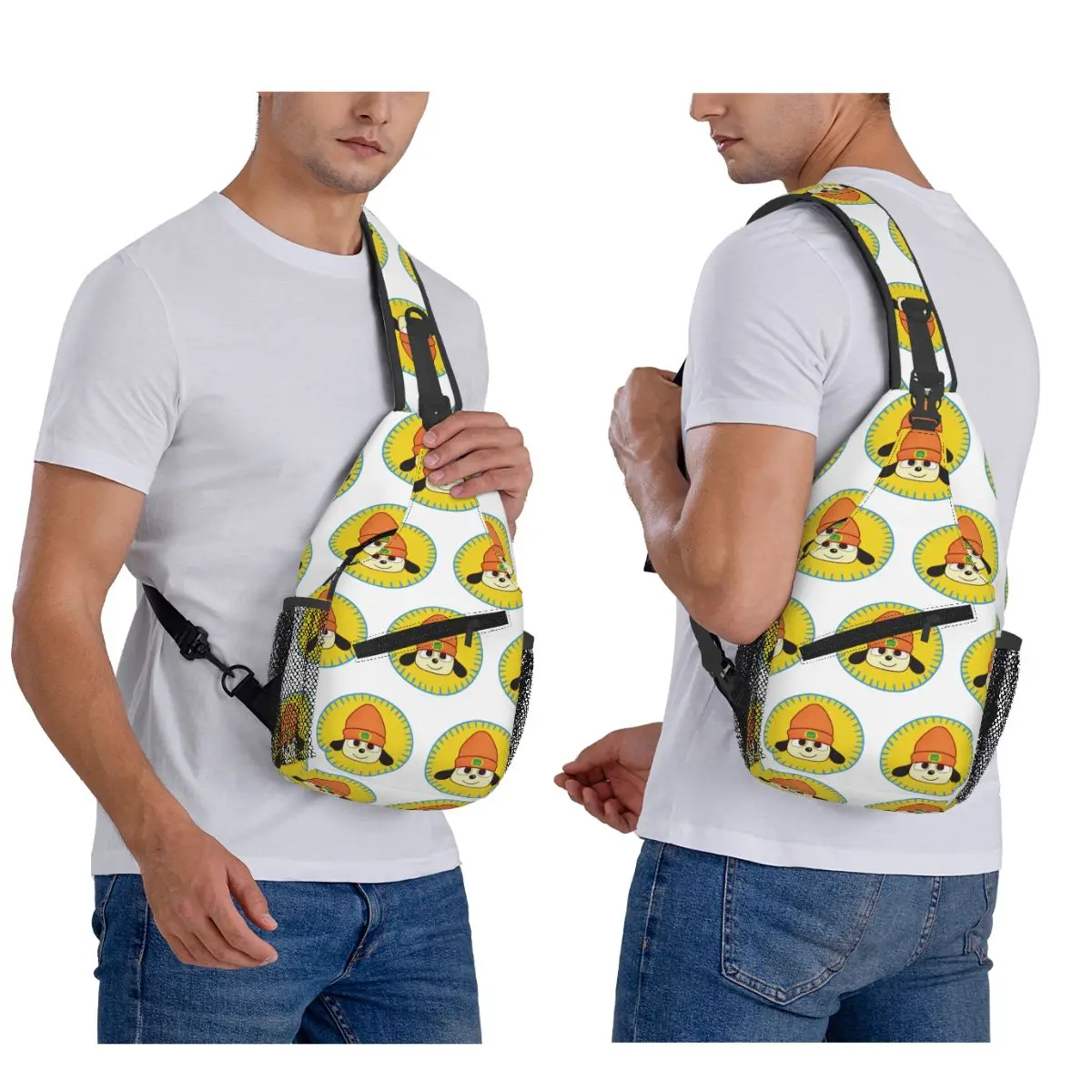 PaRappa The Rapper Patch Chest Bag Men Sling Crossbody Backpack Chest Bag Travel Hiking Daypack Shoulder Bag