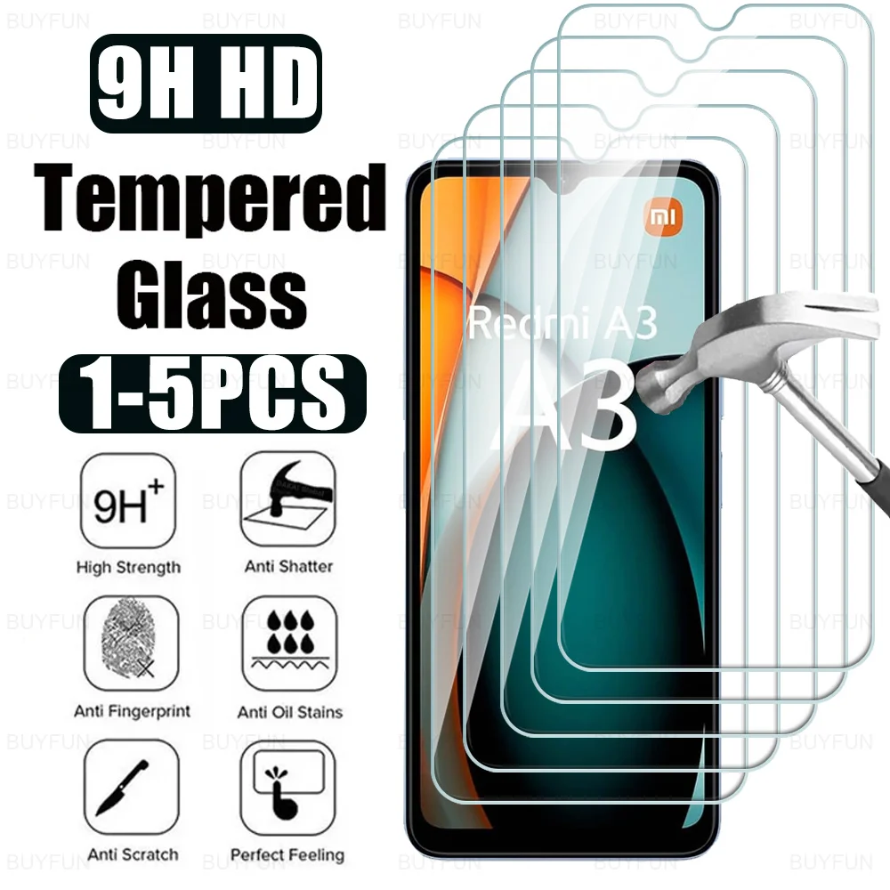 1-5Pcs For Xiaomi Redmi A3 Tempered Glass Case For Redmi A3x A1 A1+ A2 A2+ RedmiA1 Plus RedmiA3 10C 12C 13C 4G Screen Protector