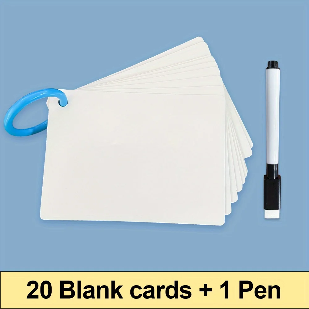 Laminated Erasable Flash Cards 20-Pack Whiteboard Index Double-Sided Dry Erase Resusable Cards for Teachers Paper Material