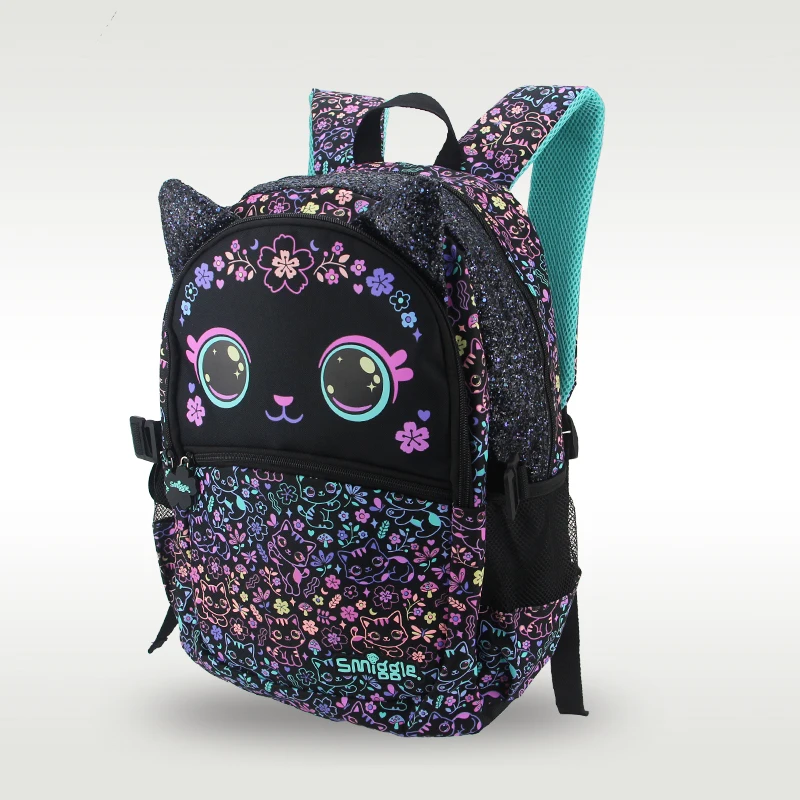 Australia original Smiggle children's hot-selling schoolbag female cute high-quality black cat flower big schoolbag 16 inches