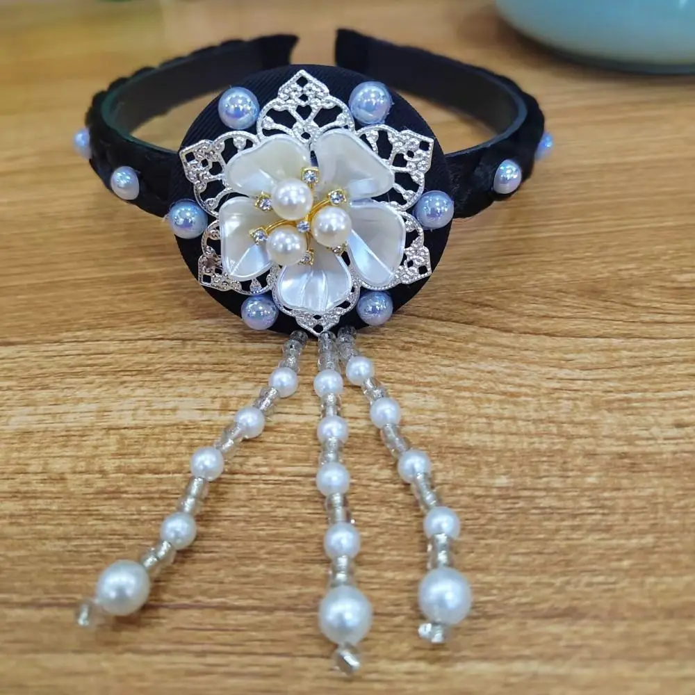 

Classical Flower Korean Headband Tassel Pearl Hanbok Hairband Beaded Ethnic Style Stage Dance Hair Hoop Children