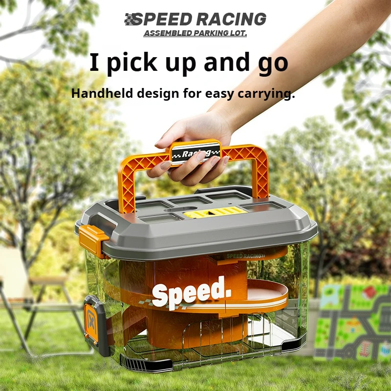 Children's Track Toy Car with Storage Box&Map Alloy Car Parking Lot Assembly Racing Rail Car Toy Kids Educational Toys Boy Gifts