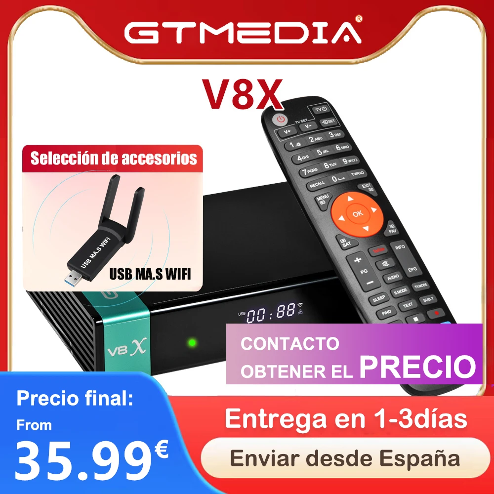 Receptor de satélite GTMEDIA V8X mars DVB-S/S2/S2X ACM Multi-stream HEVC principal 10, ranura para tarjeta CA WiFi MARS2.4G integrada