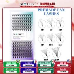 GEMERRY Premade Volume Fan Lashes 3D 5D 6D 10D 16D 20D Eyelash Extension Sharp Narrow Stem Fake Eyelashes Cluster Russian Volume