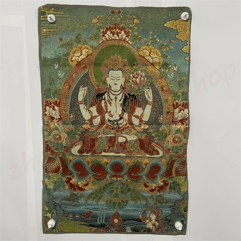 

Tantric Tangka, Four Armed Guanyin, Exquisite Home Religious Folk Decoration, Auspicious Home