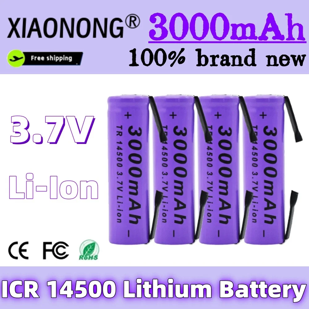 

New Est 14500 Lithium Battery 3.7V 3000mAh Rechargeable Batteries Welding Nickel Sheet Battery For Torch Led Flashlight Toys