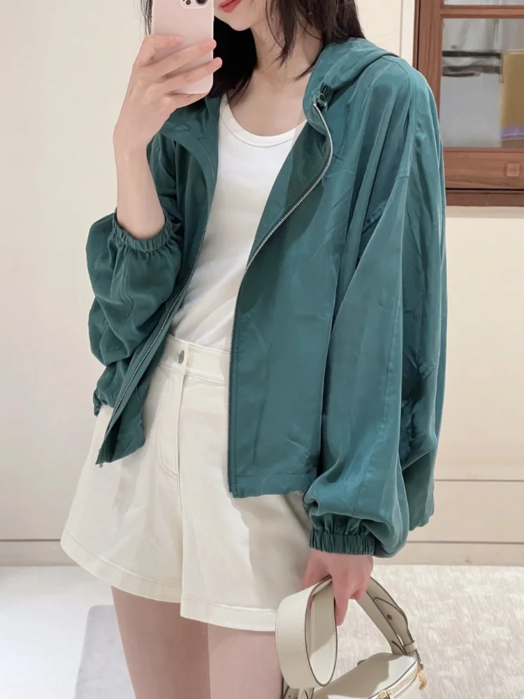 Pockets Hoodie Crop Jacket Long Sleeve Light Weight Casual Loose Short Coat Autumn Woman Clothing