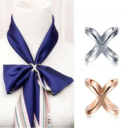 High Quality Cross Bow Scarf Clip Metal Button X Shape Brooches Scarves Buckle Square Shawls Jewelry Accessories
